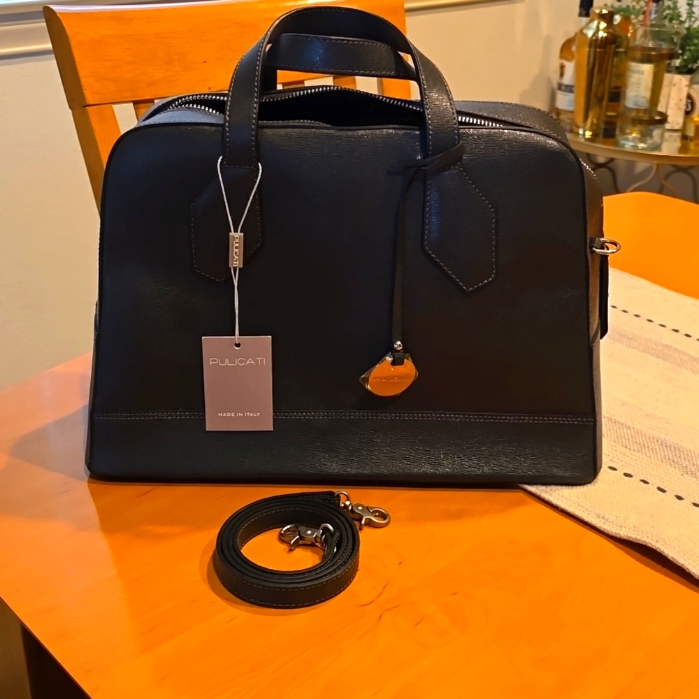 BRAND NEW PULICATI HANDBAG WITH HANDLES AND SHOULDER STRAP DARK GREY